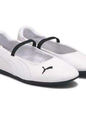 Puma White Ballet Flats with Black Elastic Strap